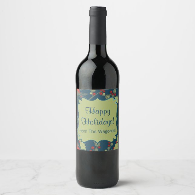 Holly-Blätter, Weihnachtsweinlabel, Sie anpassen Weinetikett (Vorderseite)