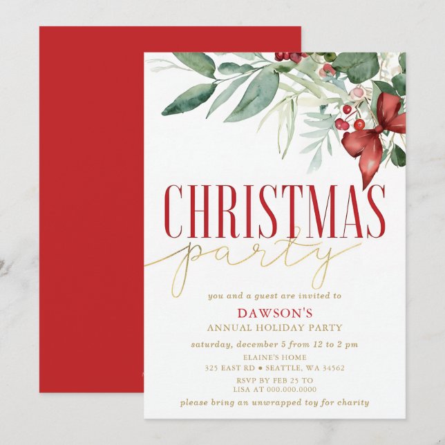 Holly Botanical Corporate Christmas Party  Einladung (Vorne/Hinten)
