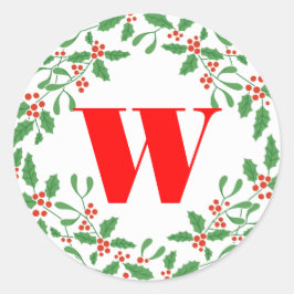 Holly Bough Wreath Monogram-Aufkleber Runder Aufkleber