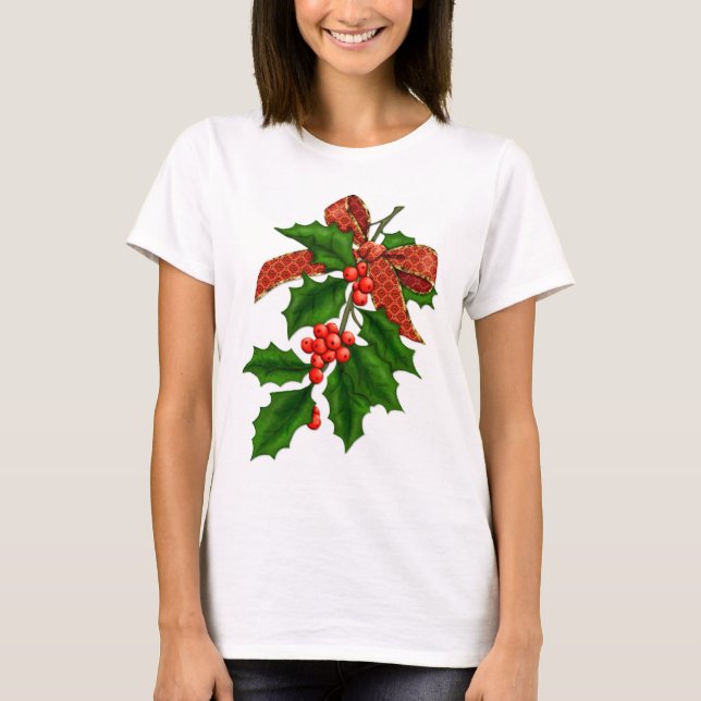 Holly Branch und Bow T-Shirt (Vorderseite)