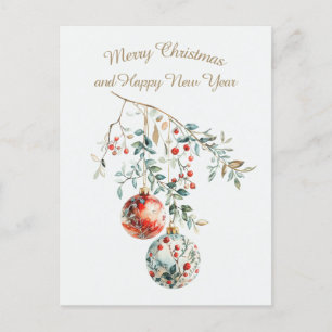 Holly Branch Weihnachtsschmuck Aquarellkarte Postkarte