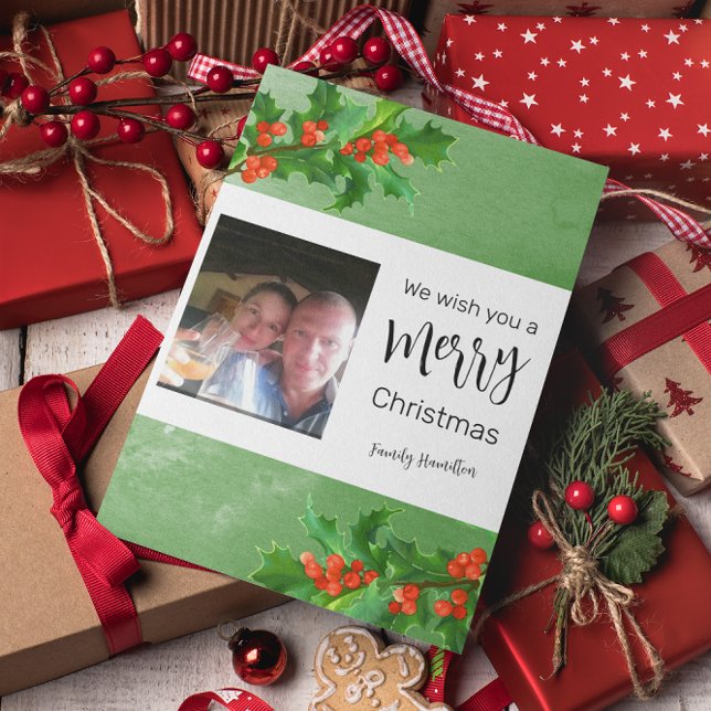 Holly Branches Merry Christmas Flat Feiertagskarte (Von Creator hochgeladen)