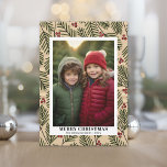 Holly Branches Merry Christmas Photo Download Feiertagskarte<br><div class="desc">Use a vertical photo to make a unique and trendy Merry Christmas greeting with a bright and joyful pine branch pattern on the back. This design has an abstract feel to it with painted elements and a handwritten font. If you need to move anything around, click on the customize button...</div>