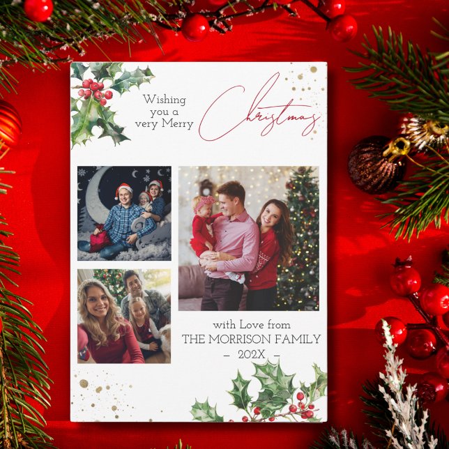 Holly Branches Modernes WeihnachtsFoto Feiertagskarte (Von Creator hochgeladen)
