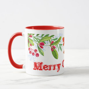 Holly Branches und frohe Weihnachten Tasse