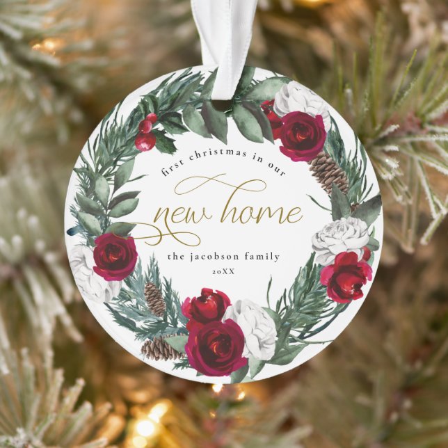 HOLLY Burgundy Floral 1. Weihnachten in Zuhause Ornament (Baum)