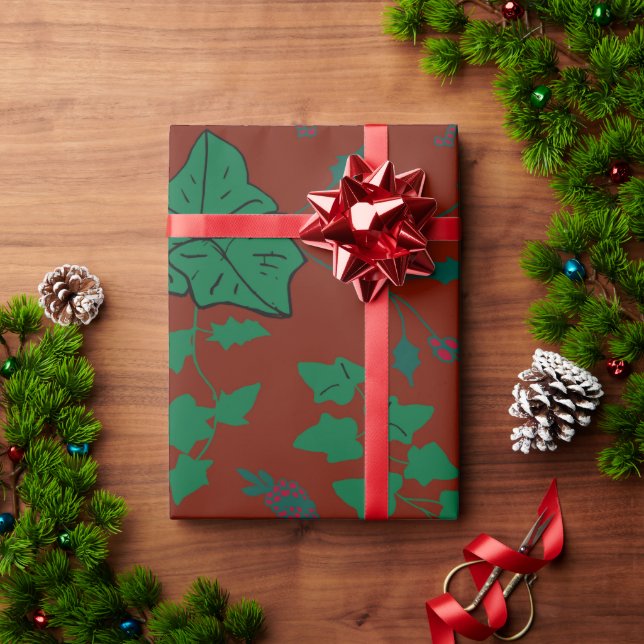 Holly&Burgundy Red Christmas Wrapping Paper Geschenkpapier (Feiertagsgeschenk)