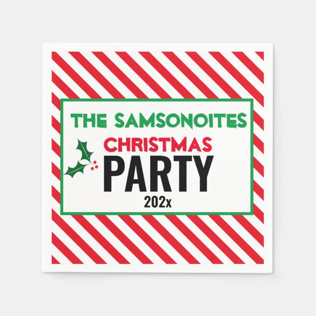 Holly Candy Cane Fun Christmas Party Custom Napkin Serviette (Vorderseite)