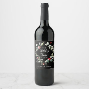 Holly Cheers Black Holiday Weihnachtsweinlabel Weinetikett