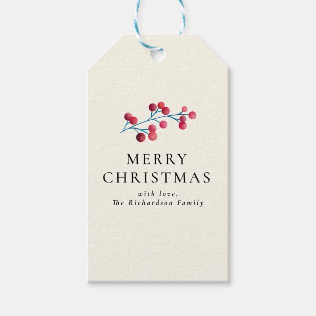Holly Cherry Frohe Weihnachtsfamilie Personalisier Geschenkanhänger (Vorderseite)