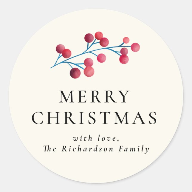 Holly Cherry Frohe Weihnachtsfamilie Personalisier Runder Aufkleber (Vorderseite)