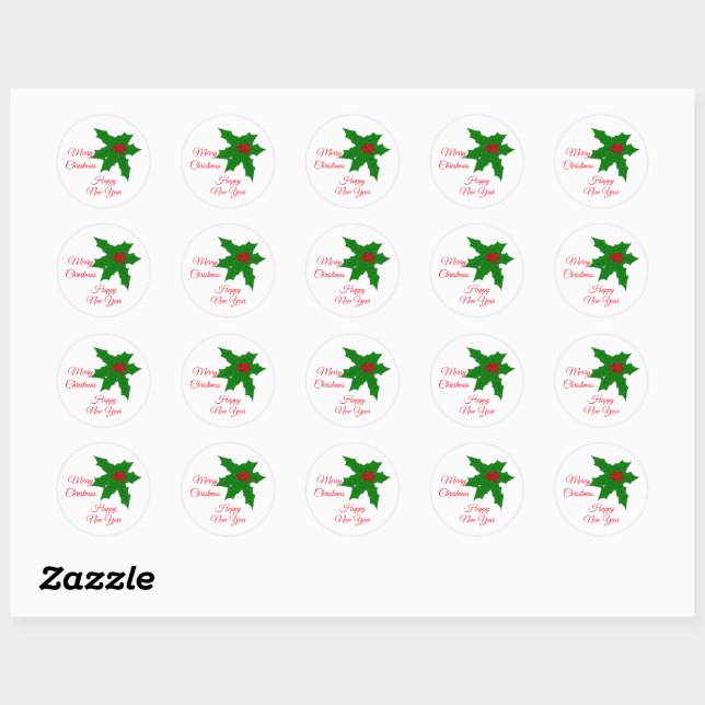 Holly Christmas Classic Round Sticker (Blatt)