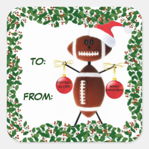 Holly Christmas Football Geschenkmarke Quadratischer Aufkleber