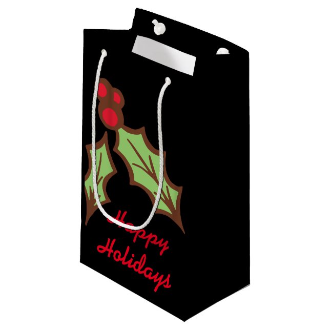 Holly Christmas Holiday Geschenktasche Kleine Geschenktüte (Vorderseite Schrägansicht)