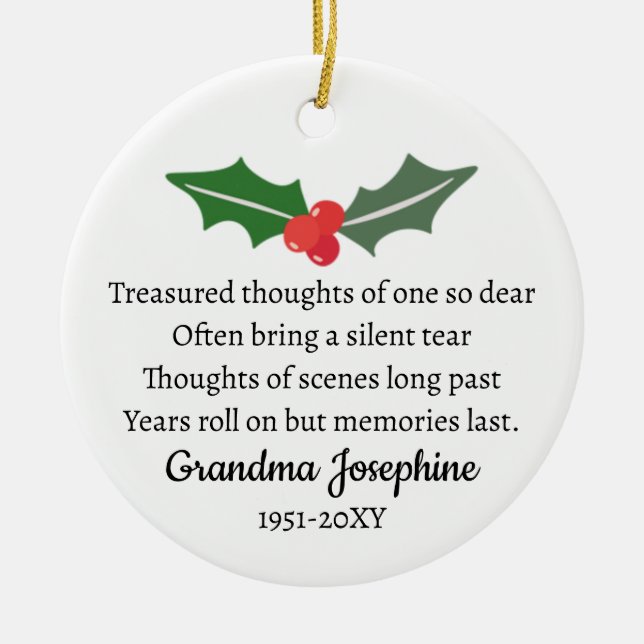 Holly Christmas Memorial Personalisiertes Foto Keramik Ornament (Vorne)