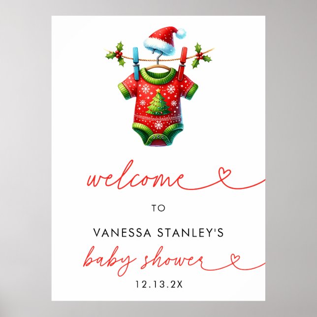 Holly Christmas Santa Baby Dusche Begrüßungszeiche Poster (Vorne)