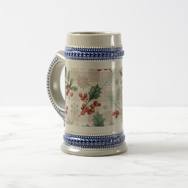 Holly Christmas Snow Watercolor Bierglas (Vorderseite Links)