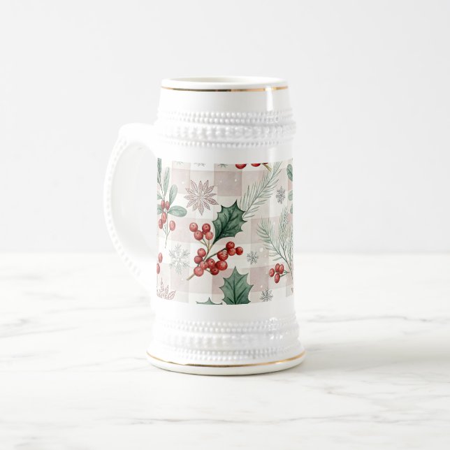 Holly Christmas Snow Watercolor Bierglas (Vorderseite Links)