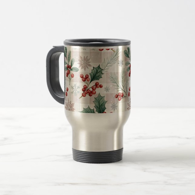Holly Christmas Snow Watercolor Reisebecher (Vorderseite Links)