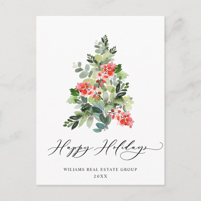 Holly Christmas Tree Corporate Grußurlaub Postkarte (Vorderseite)
