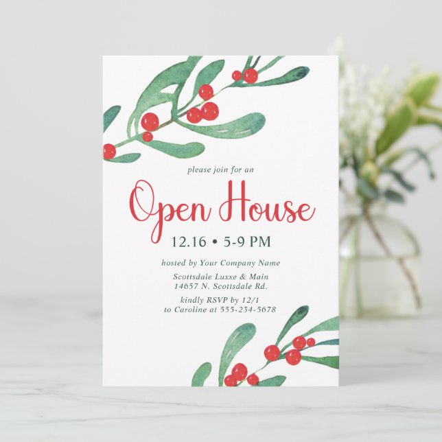Holly Company Open House Party Einladung (Stehend Vorderseite)