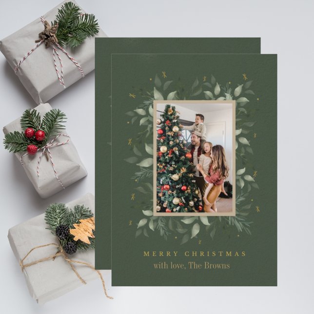 Holly Days | Frohe Weihnachten 2 Foto Weihnachtska Dankeskarte (Von Creator hochgeladen)