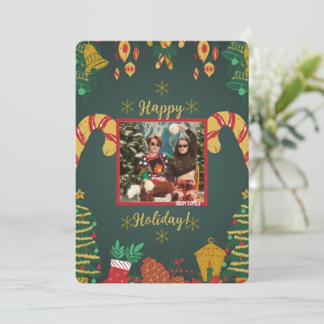 Holly Days | Frohe Weihnachts-Foto-Weihnachtskarte Einladung (Stehend Vorderseite)
