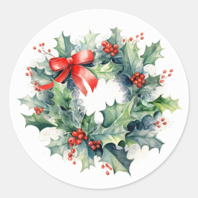 Holly et Berries Wreath ・ Étiquettes cadeaux de No (Devant)