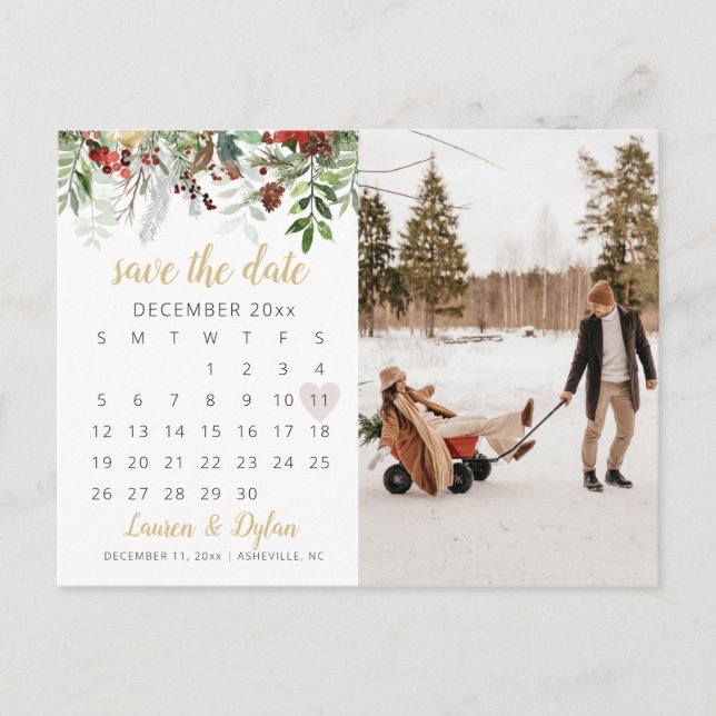 HOLLY Ferien Winter Foto Save the Date Postkarte (Vorderseite)