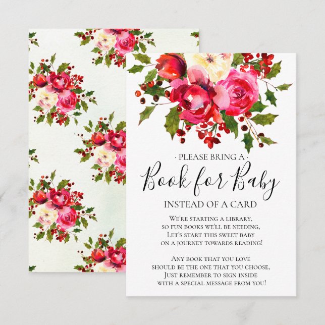 Holly Floral Baby Shower Book for Baby Einladung (Vorne/Hinten)
