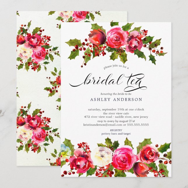 Holly Floral Brautparty Bridal Tee Einladung (Vorne/Hinten)