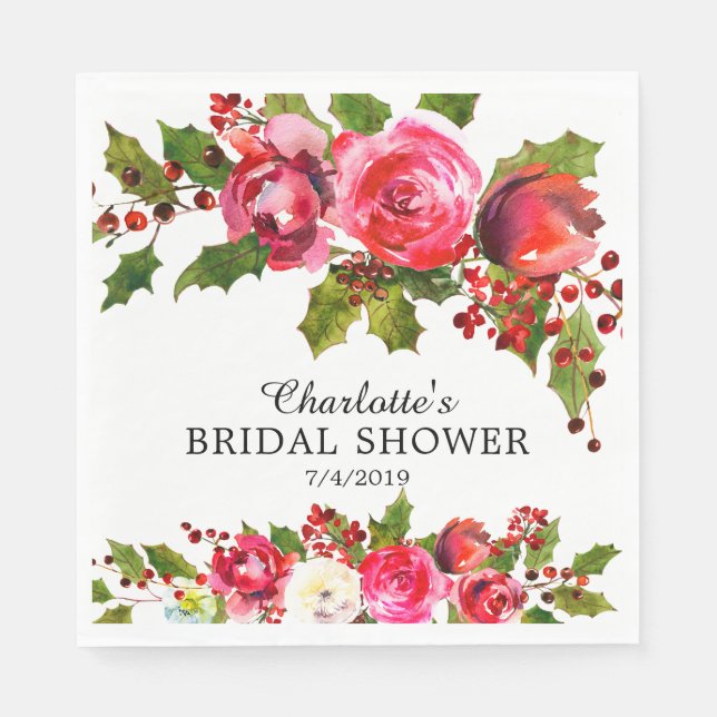 Holly Floral Brautparty Serviette (Vorderseite)