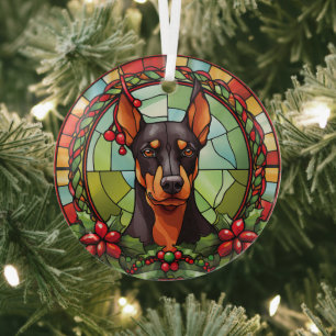 Holly Frame Doberman Pinscher Dog Christmas Ornament Aus Glas