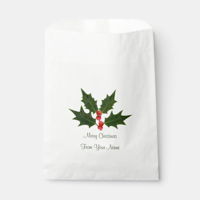 Holly frohe Weihnachten aus Ihrem Namen Gefallen T Geschenktütchen (Vorderseite)