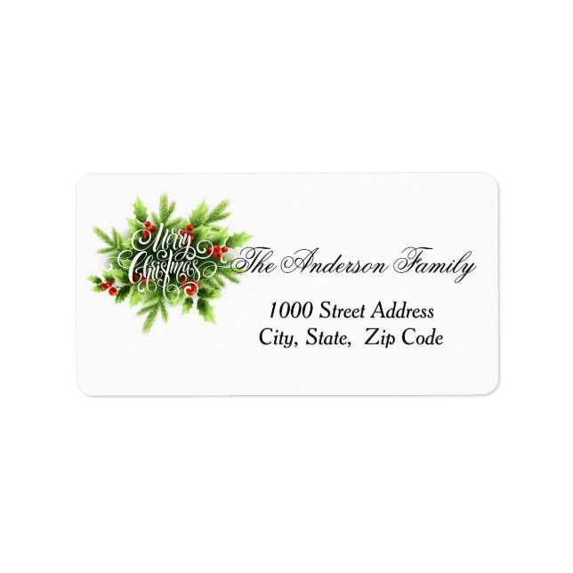 Holly Frohe Weihnachtsadresse Adressaufkleber (Vorne)