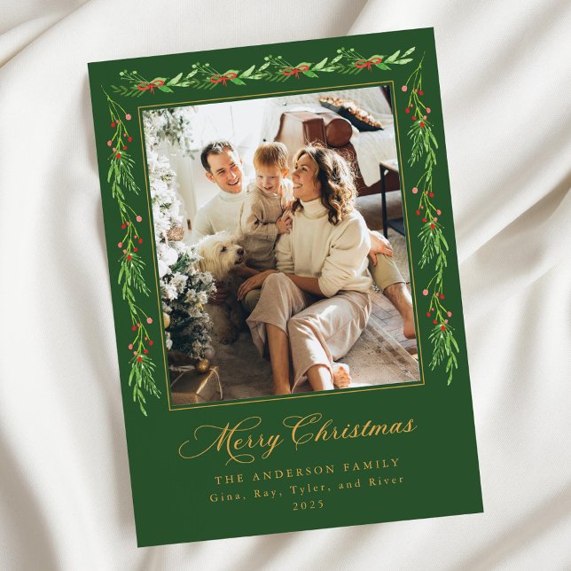 Holly Garland Merry Christmas Photo Card Einladung (Von Creator hochgeladen)