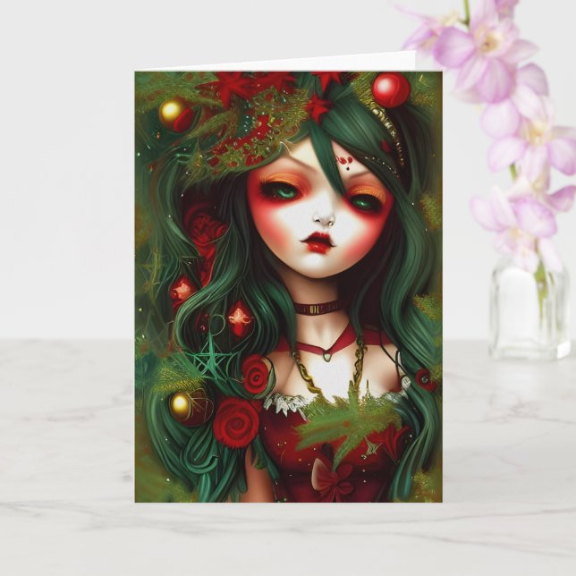 Holly Gothic Illustration Weihnachten Karte (Orchidee)
