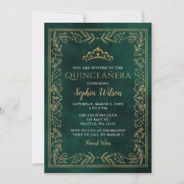 Holly Green Gold Princess Tiara Quinceañera Einladung