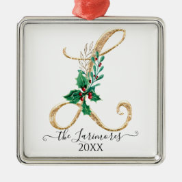 Holly Greenery Monogram L Gold Glitzer Weihnachten Ornament Aus Metall