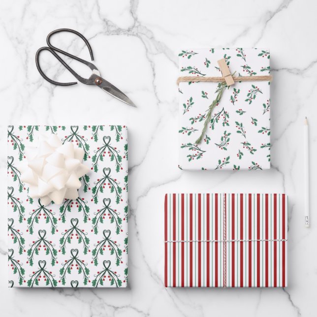 Holly Greenery Patterns Christmas Gifts Geschenkpapier Set (Vorderseite)