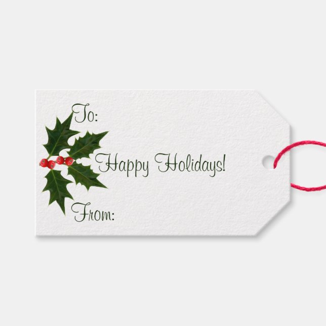 Holly Happy Holidays Tags Umschließungen Geschenkanhänger (Vorderseite (Horizontal))