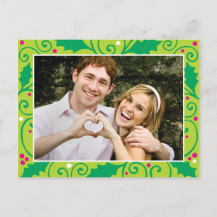 Holly Holiday Green & Pink Foto Postkarte