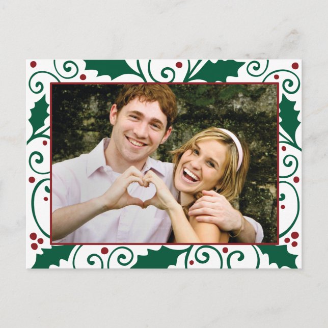 Holly Holiday Green & Red sur carte postale photo  (Devant)