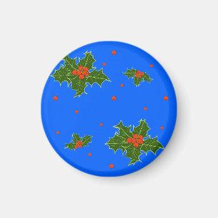 Holly (Ilex) Weihnachtsmotif auf festlich blau Magnet