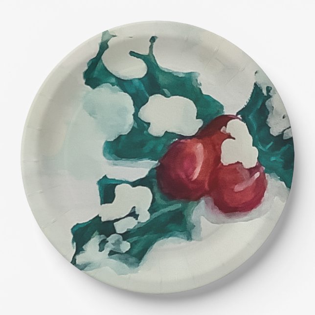 Holly in Snow Pappteller (Vorderseite)