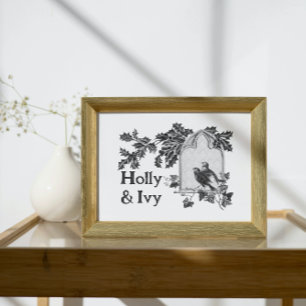 Holly & Ivy Weihnachtsvögel schwarz & weiß Poster