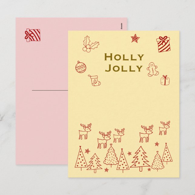 『Holly Jolly』トナカイのかわいいクリスマスカード♡ Feiertagspostkarte (Vorne/Hinten)