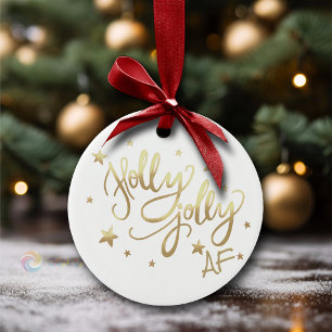 Holly Jolly AF Shiny Gold Imitate Fotolage Scrip Keramik Ornament