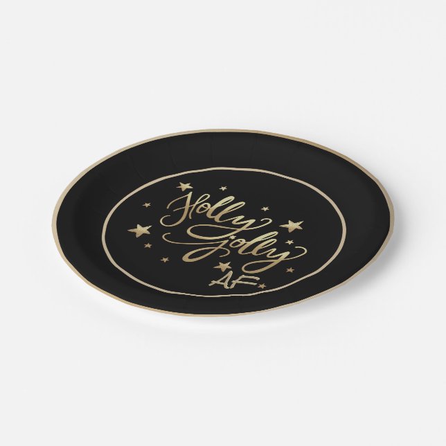Holly Jolly AF | Shiny Gold Imitate Fotolage Scrip Pappteller (Schrägansicht)
