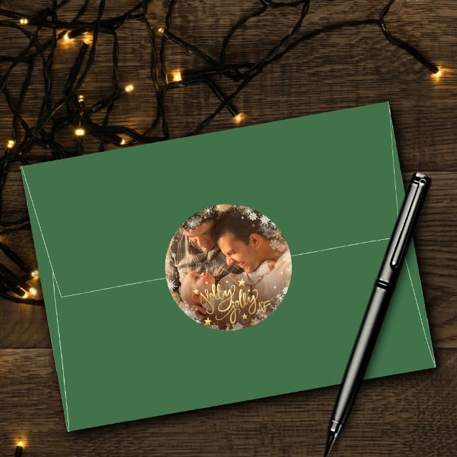 Holly Jolly AF | Shiny Imitats Gold Foil Foto Runder Aufkleber (Von Creator hochgeladen)